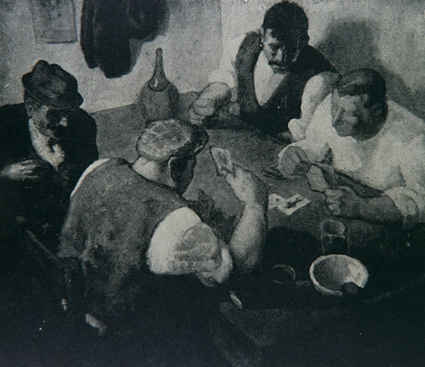 Giocatori, 1928-29, olio, ubicazione ignota, esposta alla Mostra Internazionale di Barcellona 1929